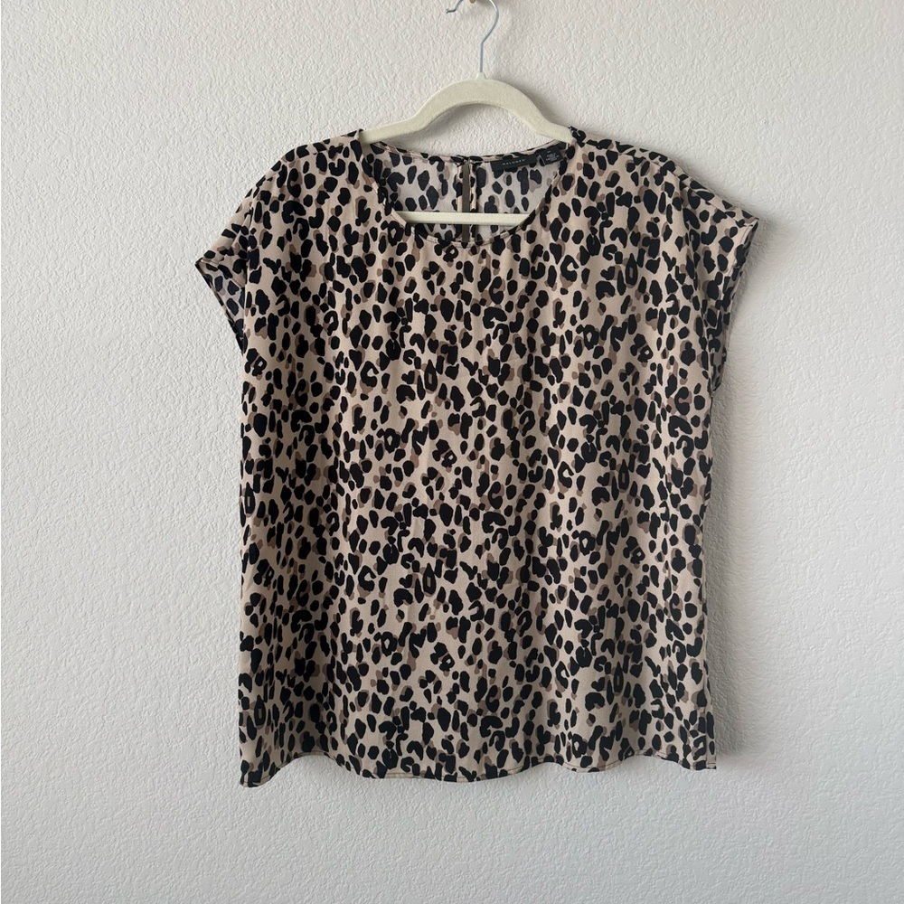 Halogen Leopard Animal Print Boxy Fit Short Sleeve Lightweight Casual Blouse Top